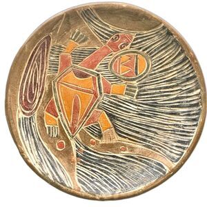 Rustic Terracotta Clay Carved Turtle Large Decorative Platter Handmade